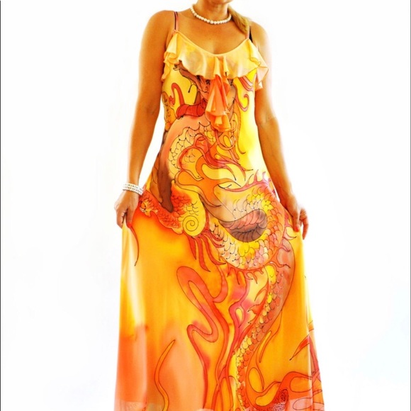100% Silk hand painted artist made dress . - Picture 6 of 6
